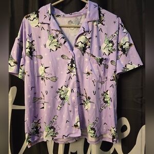 Purple Witch Print Button-Up Pajama Shirt